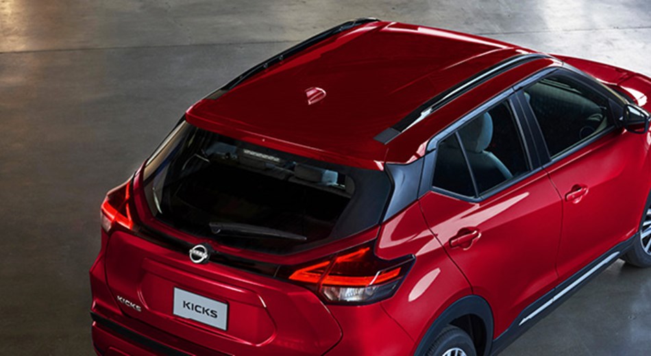 Top view of Red Nissan Kicks' roof